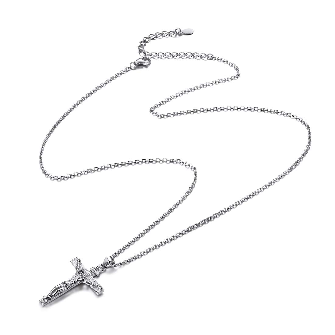 ChicSilver Collar Cruz Inri Plata de Ley 925 Hombre Mujer Colgante Crucifijo Cristiano Amuleto