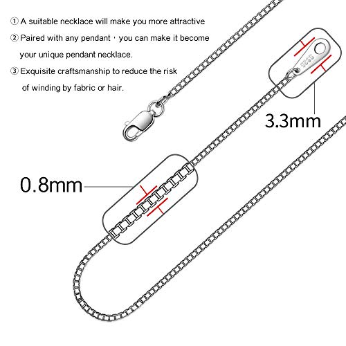 925 Sterling Silver Chain Necklace for Women 0.8mm Box Chain, Italian Necklace Chain, Super Strong & Thin & Long16/18/20/22/24 Inches4