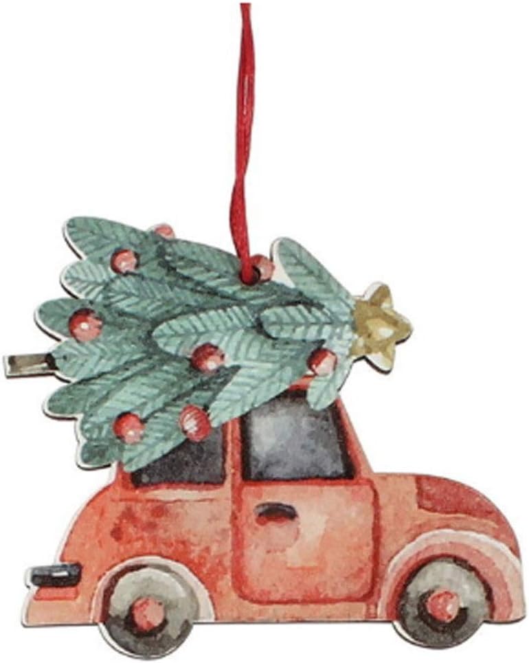 3Pcs Vintage Christmas Truck with Tree Ornaments Wooden Christmas Decoration for Xmas Tree Ornament Party Kids Gift (Size : 6.47.2mc) (6.4 * 7.2mc)