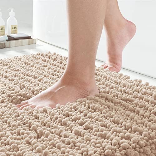 Yimobra Original Luxury Chenille Bath Mat, Soft Shaggy and Comfortable, Large Size 32 x 20 Inches, Super Absorbent and Thick, Non-Slip, Machine Washable, Perfect for Bathroom, Beige