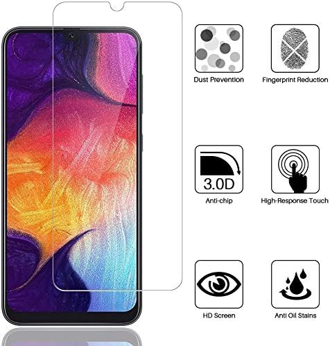 3 Pack LϟK Screen Protector Compatible for Samsung Galaxy A50 A30, Tempered-Glass 9H Hardness, Case Friendly, Installation Tray - Gray