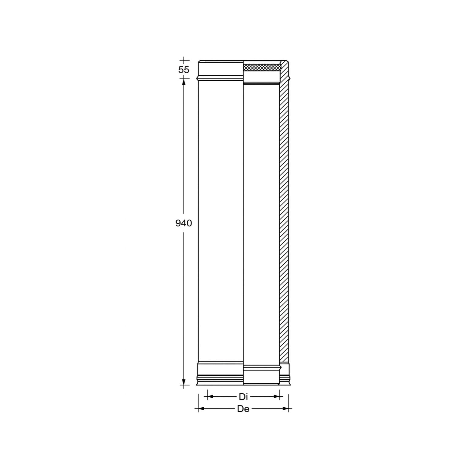 MAKA Modulo Lineare 1000 mm Canna Fumaria Doppia Parete Inox Ø 80 mm