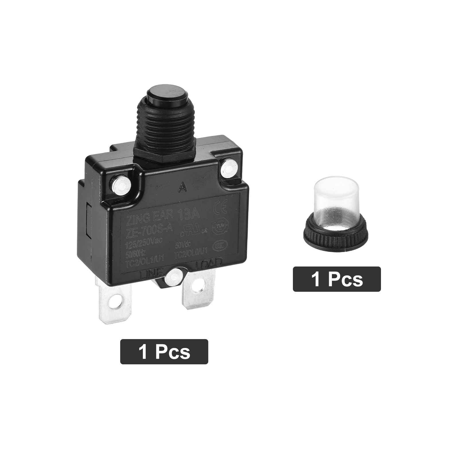 DMiotech 13A Thermal Circuit Breaker 125/250V AC 50V DC 50/60Hz 1.8x1.1x0.6" Push Button Manual Reset Overload Protector with Waterproof Button Cap for Overload Protection Application - Image 3