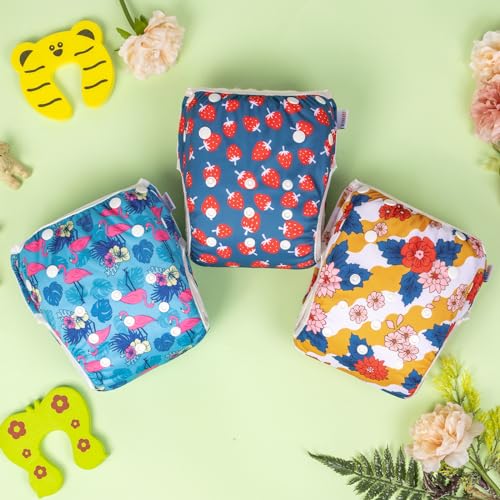 Image of ALVABABY 3 Pack Large Swim Diapers, Baby /Toddler /Infant Snap Adjustable Reusable Swimming Diaper Baby Gift for Boy and Girl 3ZSWY40