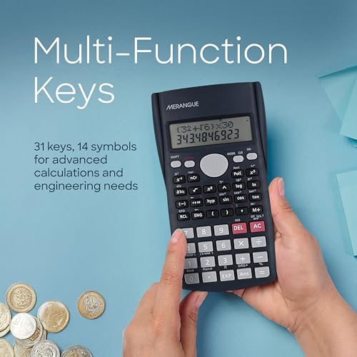 Merangue Scientific Calculator, 10-Digit Engineering and Financial Calculator with 2-Line Display, Easy-to-Use Calculator with Ergonomic Grip and Protective Case, Gray image 3