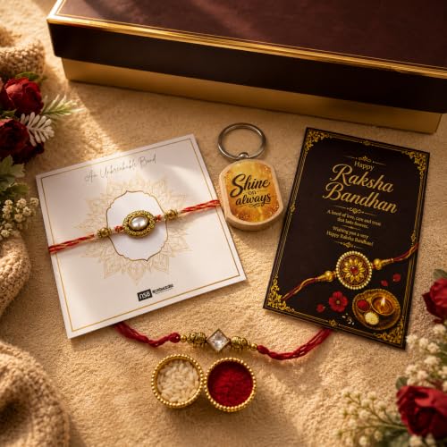 Image of NutriSnacsBox Luxury Rakhi Brown Hamper for Brother | Premium Cookies, Paan Shots, Protein Crunch & Choco Almond Nutties | 2 Decorative Bhaiya Rakhis, Wooden Keychain, Roli Chawal & Greeting Card | Festive Gift Box