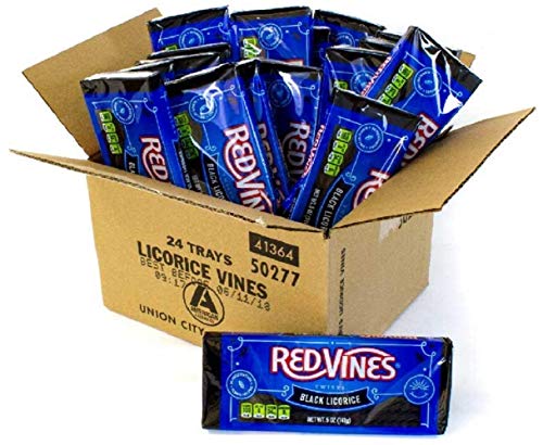 Red Vines Black Licorice Twists, 5Oz Tray (24 Pack), Old Fashioned Soft & Chewy Candy #TOP2
