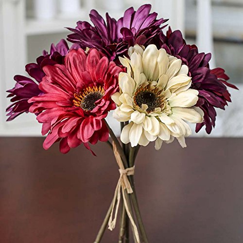 Factory Direct Craft Artificial Silk Purple, Burgundy and Cream Gerbera Daisy Bundle for Weddings, Floral Arranging and Diplaying