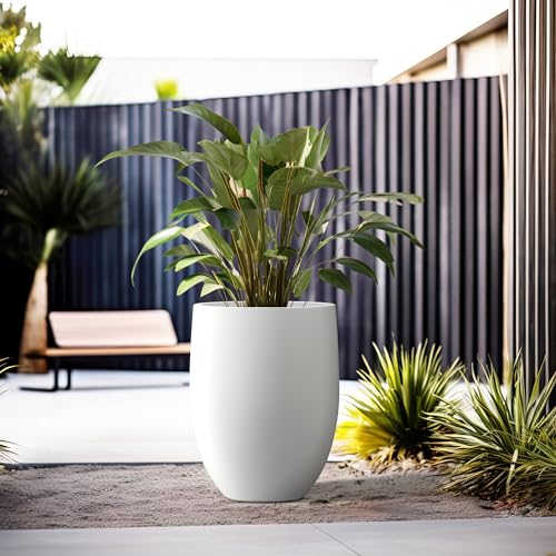 Image of Kante 21.7 inch H Pure White Concrete Tall Planter, Large Outdoor Indoor Decorative Pot with Drainage Hole and Rubber Plug, Modern Round Style for Home and Patio
