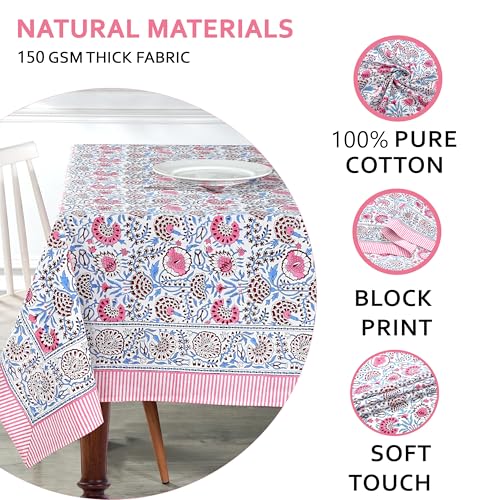 Ridhi Pigeon Blue Hand Block Print Cotton Rectangle Tablecloth 118 x 70 inch-Reusable Table Cover Decorative Everyday Use for Dining Room, Farmhouse, Thanksgiving, Christmas Wedding, Fall by Ridhi - Used condition - Image 4