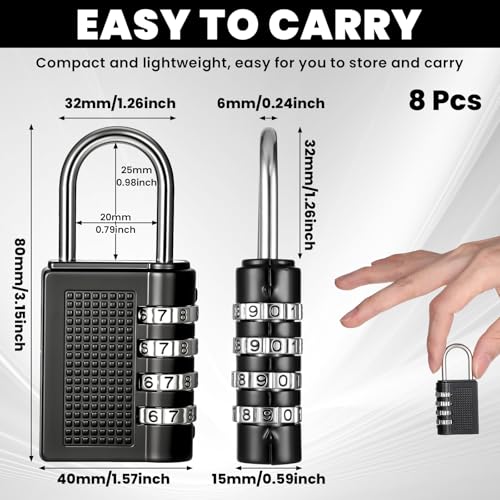 Image of 8 Pcs Combination Lock 4 Digit Resettable Padlock Heavy Duty Cabinet Lock for Gym School Locker Toolbox Employee Fence Gate Hasp Locker Reel Storage Door