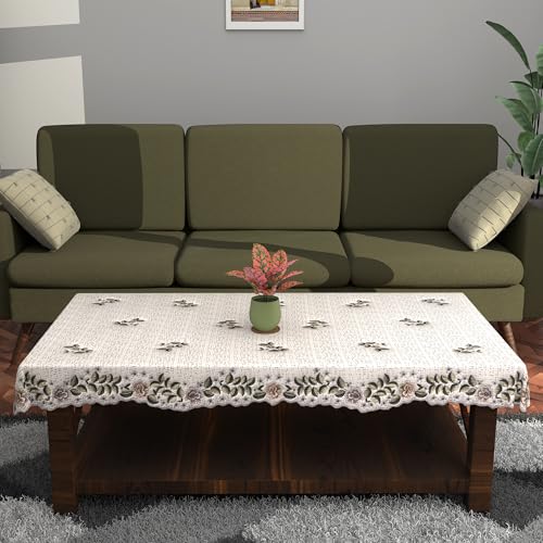 Kuber Industries Cotton Wrinkle Free 4 Seater Rectangular Dining Table Cover for Living Room | Office & Centre Table Cloth |Furniture/Teapoy Table Sheet for Home | Leaf - Cream & Green