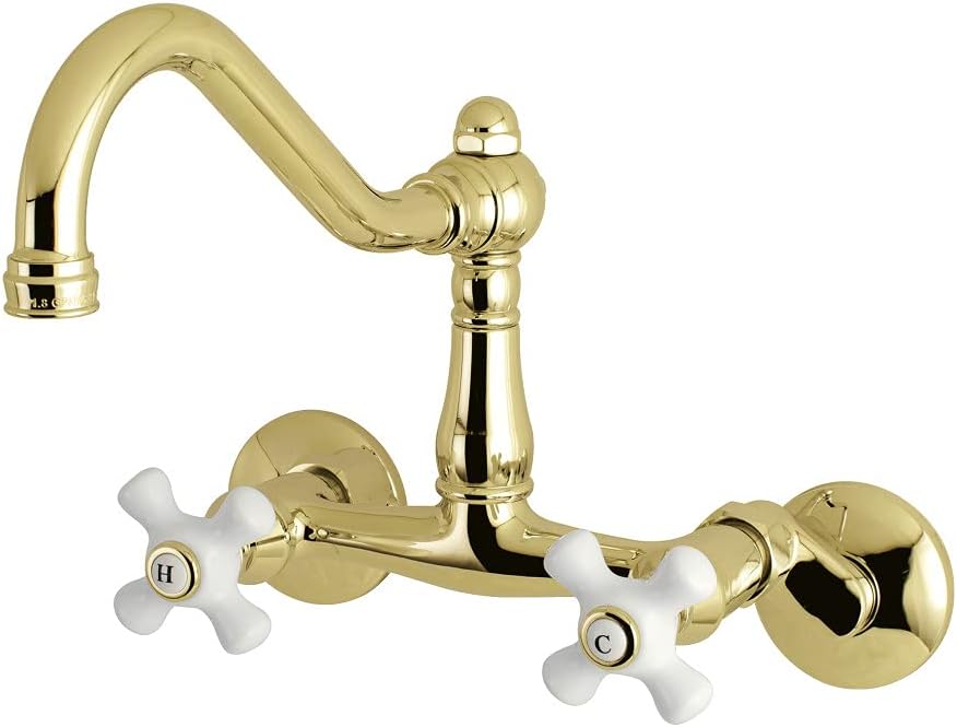 Kingston Brass KS3221PX Vintage 6" Adjustable Center Wall Mount Kitchen Faucet, Polished Chrome