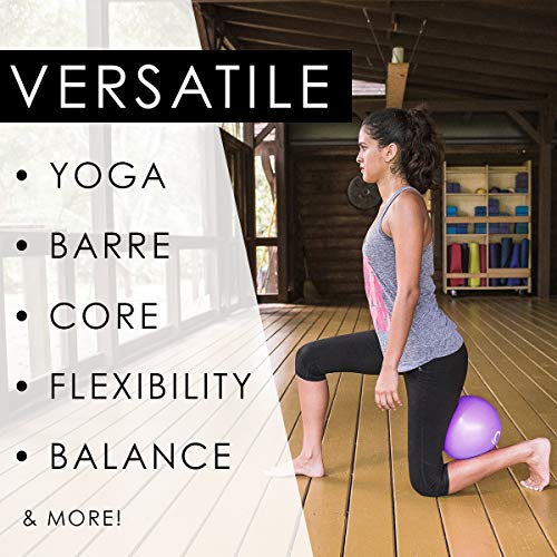 9 Inch Barre Pilates Ball & Hand Pump– Anti Burst Mini Ball & Digital Workout eBook Included For Yoga, Exercise, Balance & Stability Training – Comes With Mesh Carrying Bag (Purple, 9 Inch) - Thumbnail 6