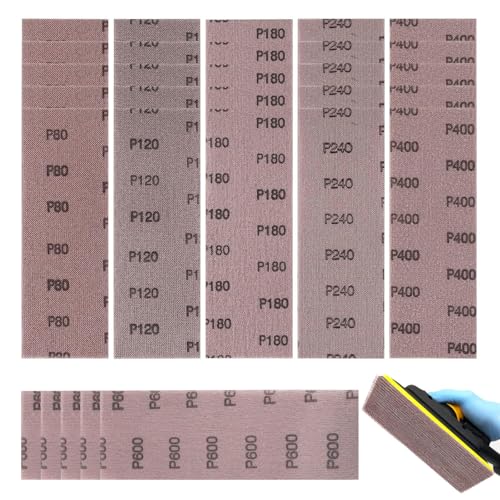 SneiDr Pro 30 Pièces Bande Abrasive en Filet 80x230mm Sans Poussière Anti-blocage Grains P80 P120 P180 P240 P400 P600 Compatible Ponceuse Orbitale Manuelle...
