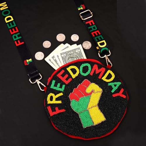 Image of Juneteenth Purse for Women Beaded Afro Freedom Crossbody Purse Shoulder Bag Black History Month African Outfit Gift