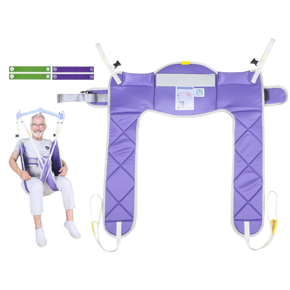 EZ Assistive Cintura di sollevamento paziente – Cintura di sollevamento per anziani/disabili per il bagno o la toilette, portata 227 kg (viola senza poggiatesta, media)