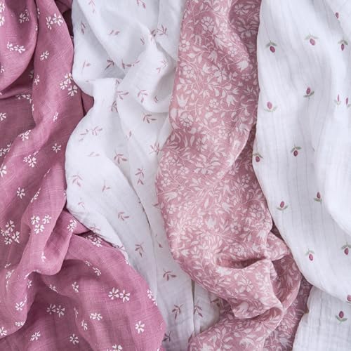 Image of aden + anais 100% Organic Cotton Muslin Swaddle, Breathable Baby Blanket, Ideal for Boys, Girls, Newborns, Babies & Infants, Receiving Blanket, Lightweight Wrap, 4 Pack, Heritage Floral