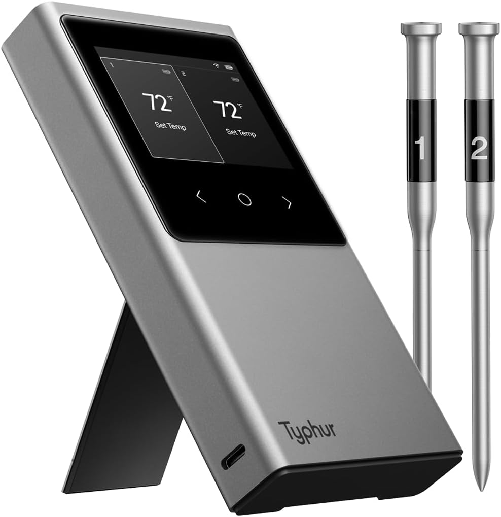 Typhur Sync Dual Gen 2 WiFi Wireless Meat Thermometer, 2 Probes, Smart Base, LCD Display, Unlimited Range, Bluetooth 5.3, Improved Stability, NIST-Certified Accuracy, BBQ, Grill, Smoker, Oven