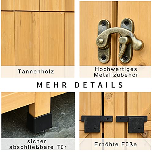 Outsunny Gartenschrank Holz Gartenhaus Gerätehaus Gartenschuppen Doppeltür-Design für den Außenbereich wetterfest 138 x… – Bild 7