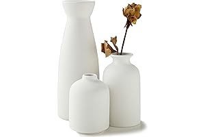 Ceramic Vase Set of 3 - White Decorative Vases for Pampas Grass & Dried Flowers