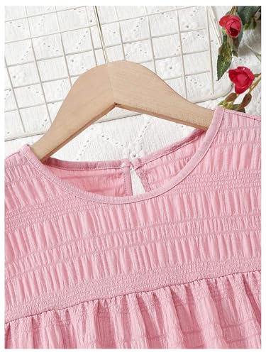 Floerns Girl's Cute Short Sleeve Midi Dress Summer Flounce Hem Swing Shift Dress3