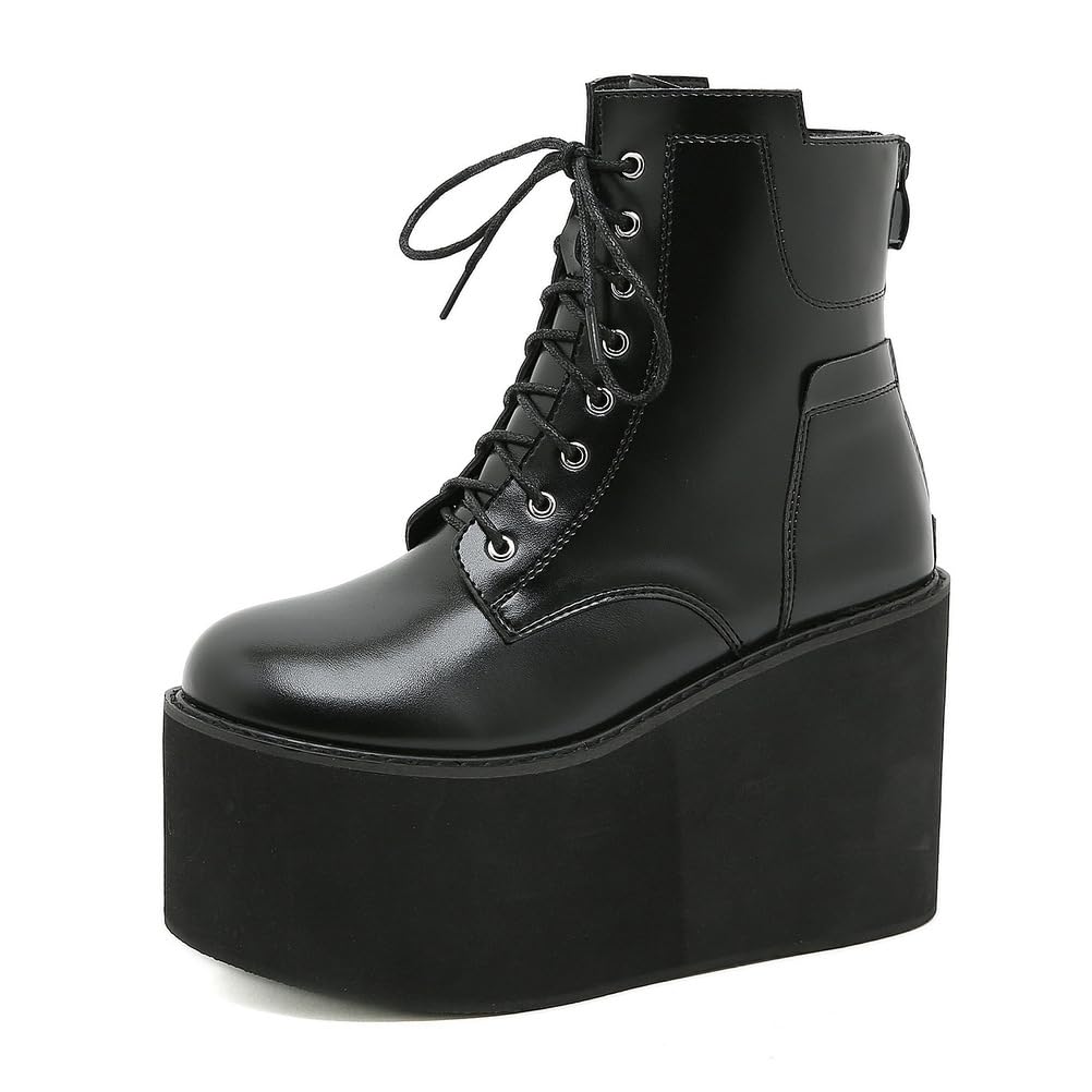 Botines De Plataforma De Tacón Alto De Cuña para Mujer con Cordones Botas Militares Punk Góticas con Cremallera