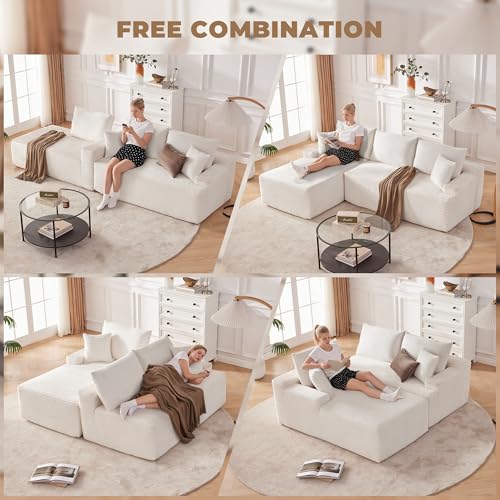 Cloud Sectional Couch, Modular Sectional Sofa for Living Room, Boneless Sofa with Deep Seat, Fluffy Comfy Couch with L-Shaped Chaise, No Assembly Required, Beige