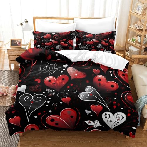 Housse de couette 135x200cm motifs cœurs imprimés en microfibre