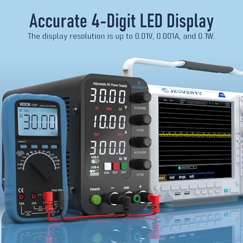 Image of Laboratory Power Supply, Jesverty Laboratory Power Supply DC Adjustable Power Supply (32V, 10A) with Intelligent Charging Mode, 20W USB and Type-C Fast Charge, Rotary Control, Output Switch, 4-Digit