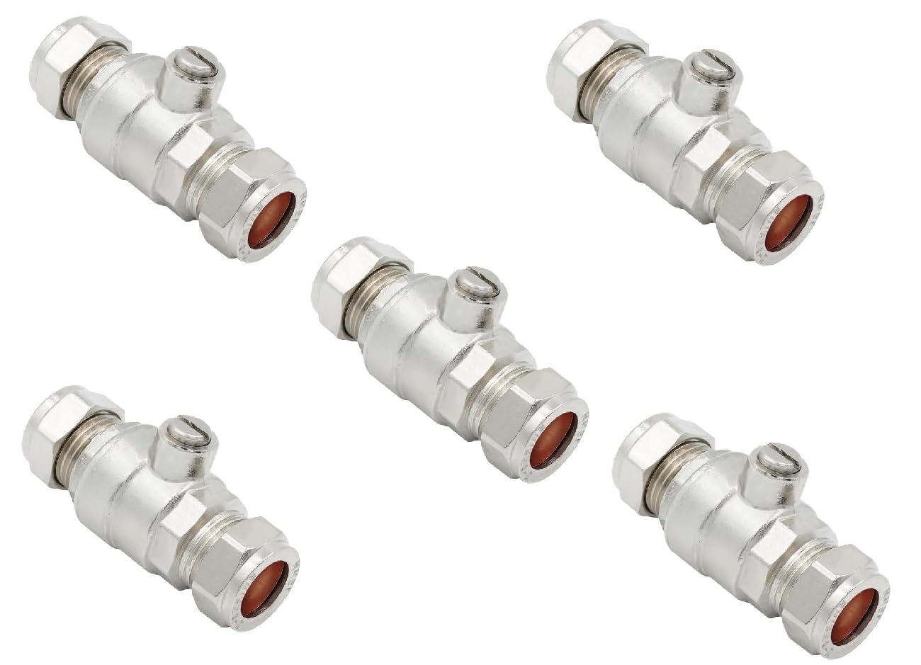 22.5 Team Controls Chrome Tc Isolating Isolation Valve 15Mm Full Flow Large Bore Compression Plated Slotted- Pack Of 5