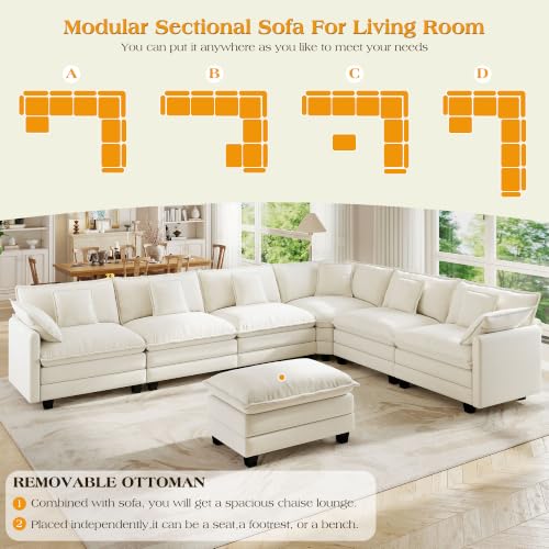 Image of Hanherry Modular Sectional Sofa,Cloud Couch for Living Room,Modern Deep Seat Sofa Chenille Fabric Comfy Couches with Throw Pillows & Movable Ottoman for Apartment