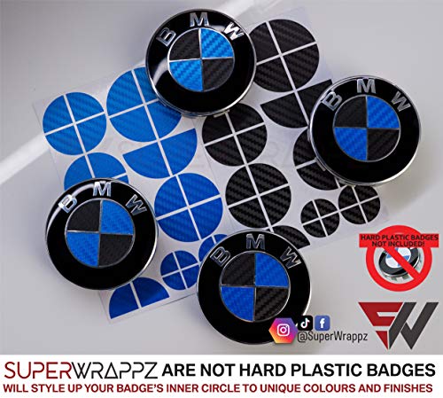 SuperWrappz - Emblema de carbono negro y azul para BMW (vinilo de...