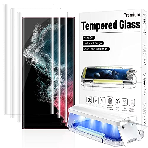 [3 Stück] Panzer Schutz Glas für Galaxy S22 Ultra Schutzfolie 3D edged 9H Glas Schutzfolien Fingerabdruck-ID Unterstützen S Pen Glatt HD Schutzglas Displayschutz-Folie für Samsung S22 Ultra