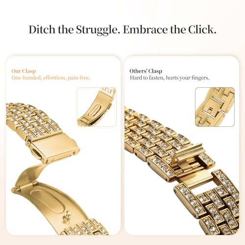 Image of wutwuk Diamond Band with Bling Case Compatible with Apple Watch Bands for Women 44mm, Sparkly Metal Strap with Crystal Protective Bumper for iWatch SE Series 6 5 4, 44mm Gold
