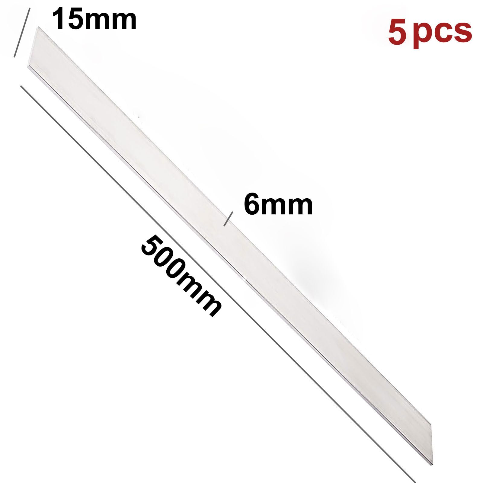 Metallstange, Aluminiumstange, 5 Stück Aluminium-Flachstange, 6061-Allzweckplatte, 500 mm Länge, 6 mm dick/10 mm (Größe: 15 mm) (Color : One Color, Size : 15Mm)