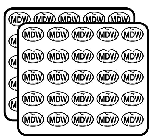 Oval MDW Midway Airport Code (Jet Fly air hub Pilot) Sticker for Scrapbooking 1" 50 Pack Stickers Waterproof Vinyl Decals