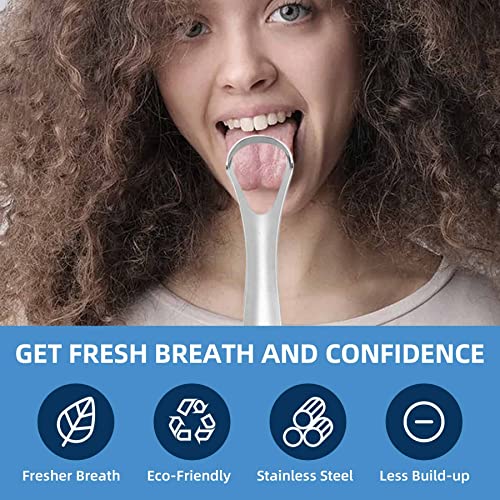Tongue Scraper (3 Pack), Bad Breath Treatment Tongue Scraper For Adults, Medical Grade 100% Stainless Steel For Oral Care, Easy To Use Tongue Cleaner With Travel Case #TOP2