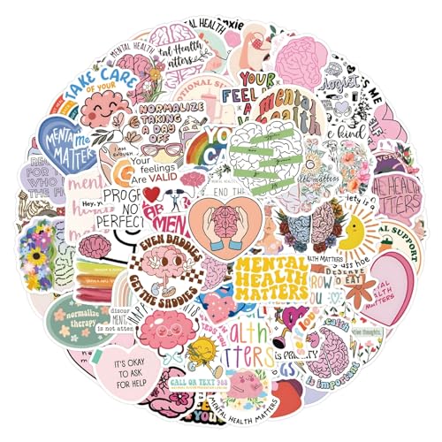 100PCS Pegatinas Mental Health,Pegatinas para Ordenador Portatil Agenda Laptop Skate Botella Agua Guitarras Maletas equipajes Coches y Bicicletas,Mental Health Impermeable Vinilo Stickers