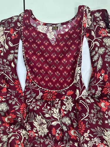 Image of ASSUME FAB Women Viscose Rayon Anarkali Maternity and Feeding Zip Kurti and Pant Set