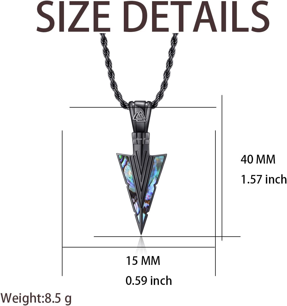 Arrowhead Necklace for Men Arrow Pendant Abalone Shell Viking Necklace Jewelry Gifts for Men Women - Image 2