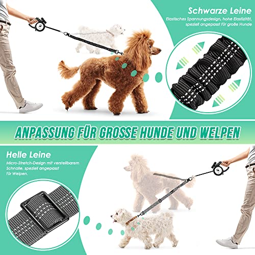 Eyein Doppelte Hundeleine, Verhedderungsfreie 360° drehbare Doppelleinen mit 2 Hunden, Verstellbare reflektierende Splitterleine für kleine mittelgroße und große Hunde, Schwarz & Grau, M