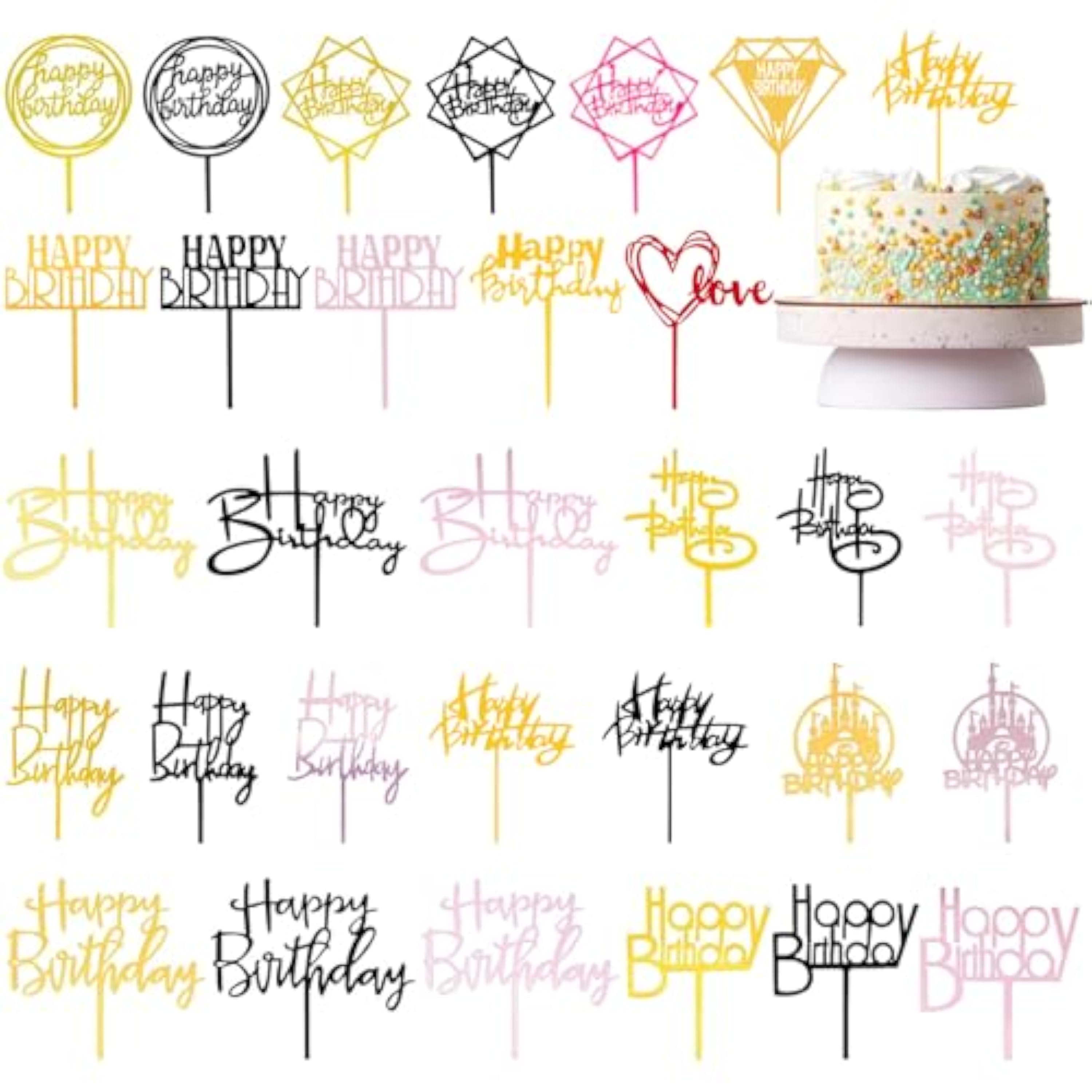 30 Piezas Happy Birthday Cake Topper Adornos Acrílicos para Pasteles Decoración Tartas Cumpleaños Toppers de Pastel Feliz Cumpleaños Decoracion Tarta Adornos de Cupcakes