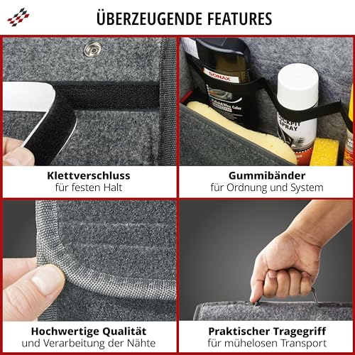 Walser Kofferraumtasche Toolbag Größe S, Nadelfilz Kofferraum-Organizer, Autotasche, Aufbewahrungstasche, Kofferraum-Toolbag 28x14x28cm
