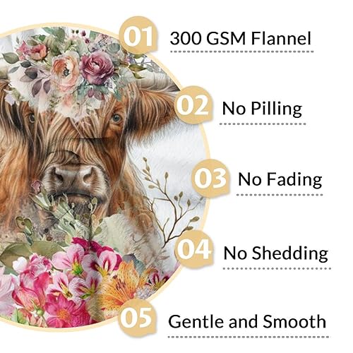 Mercuryelf Highland Cow Throw Blanket - Soft, Fuzzy & Warm - 40x50 Inches Flannel Blankets for Travel, Office - White Novelty Throws Gift for Girls, Boys