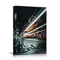 Canvas Wall Art Street Lights Cityscape Colorful Modern Multicolor Neon Photography Places - 12x18 inches