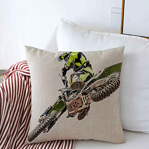 Decorative Throw Pillow Covers for Couch Race Extreme FMX Motocross Fly Trick High Motor Jump Sports Recreation Parks Stunt Outdoor Speed Linen Cushion Pillowcase Cover Home Decor 20x20 Inch