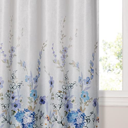 MYSKY HOME Floral Blackout Curtain 84 Inch Length,Grommet Thermal Insulated Room Darkening Curtain Linen Textured Curtain Panel for Bedroom,Living Room,52