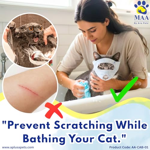 Image of A+a Pets' MAA Cat Muzzle | Anti-Bite Mask | Soft & Breathable Cotton (Eyes Open, M)