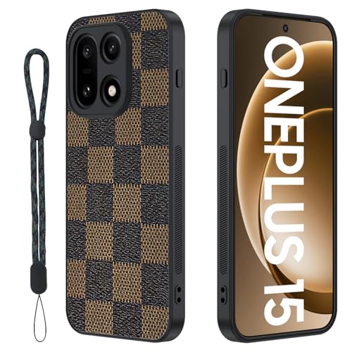 OnePlus 15 �p �`�F�b�N�� TPU�{���U�[ �X�}�z�P�[�X �ϏՌ� �����h�~ �L�Y�h�~ �w��h�~ ���^ �y�� �t�B�b�g�݌v �܂肽���݃X�}�z�P�[�X�i�u���E���j